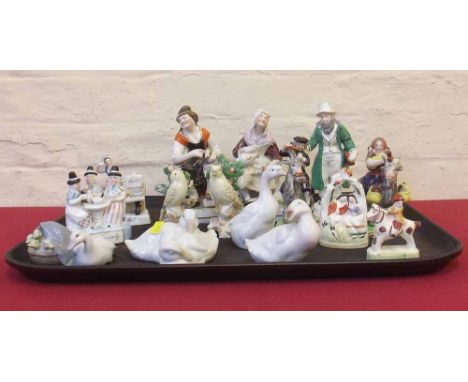 Pair of Denby style figures, Tailor and Wife together with other staffordshire and Nao figures etc. Condition report: see ter