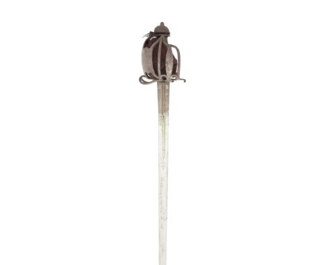 A Military Broadsword With Three-Quarter BasketLate 18th CenturyWith tapering double-edged blade with narrow double fuller in