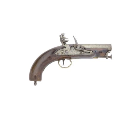 A 16-Bore Flintlock Coastguard Pistol Early 19th CenturyWith plain barrel and tang, the former with sighting flat,  flat beve