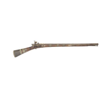 A Turkish 25-Bore Miquelet-Lock Short Rifle (Shishana) Late 18th CenturyWith slightly swamped octagonal sighted barrel of fin