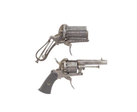 Two Liège Pin-Fire Six-Shot Pocket Revolvers Of Small BoreThe Second No. 3273, Both Late 19th CenturyThe first with fluted cy