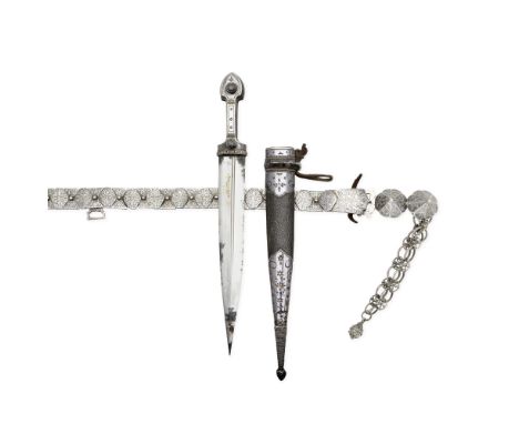 A Small Caucasian Kindjal, And A Russian Nielloed BeltThe First Late 19th Century, The Second With Moscow Silver Marks For 18