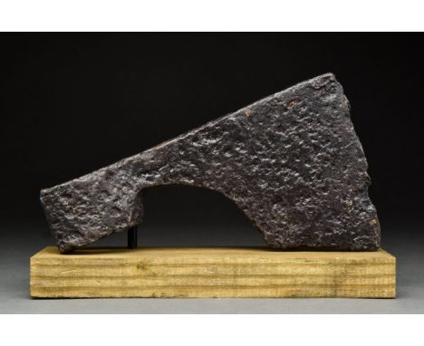 Ca. 900-1000 ADAn iron battle axe with a broad blade, tapering cheek and a round socket.The bearded axe was common from the 6