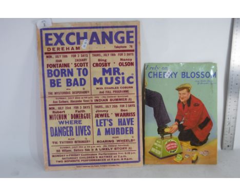 TWO VINTAGE ADVERTISING ITEMS FOR THE EXCHANGE DEREHAM, AND CHERRY BLOSSOM POLISH, LARGER WIDTH APPROX 26CM