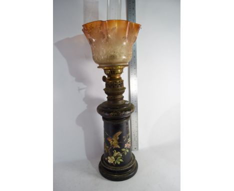 BARGEWARE OIL LAMP, HEIGHT INCLUDING CHIMNEY APPROX 68CM
