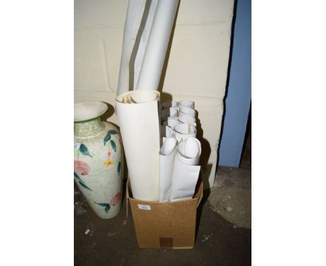 BOX CONTAINING VARIOUS ROLLED MAPS, ORDNANCE SURVEY, INCLUDING LOCAL NORFOLK INTEREST