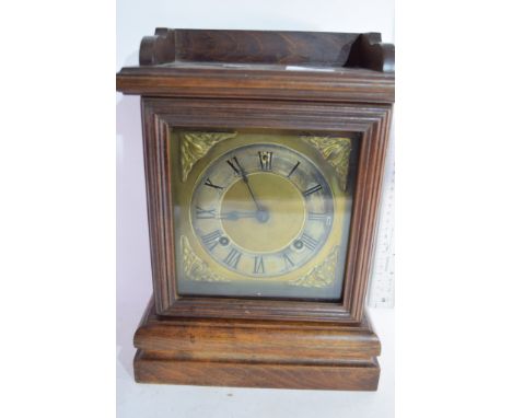 EARLY 20TH CENTURY AMERICAN OAK CASED MANTEL CLOCK, MOVEMENT BY ANSONIA CLOCK CO, NEW YORK, HEIGHT APPROX 34CM MAX