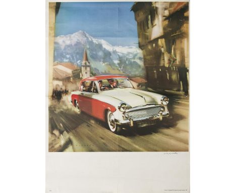 A MISCELLANEOUS COLELCTION OF TWO AUTOMATICE POSTERS, 'Ford 12M, 119 x 78 cm and 'Vintage car in mountain village,' 101 x 76.