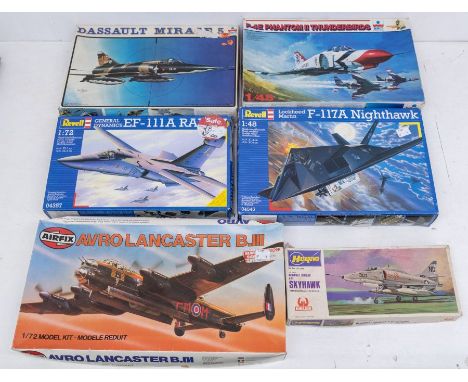 Six boxed unbuilt model airplanes to include: 1. Airflex :  Avro Lancaster B.III (1/72) 2. Revell : F117A Nighthawk (1/48)3. 