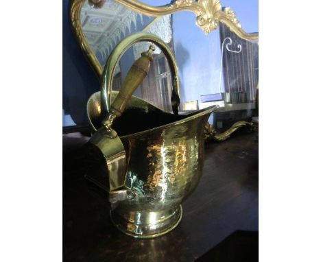 Victorian Brass Coal Helmet with Accompanying Shovel