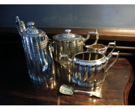 Victorian Silver Plated Four Piece Engraved Tea Service