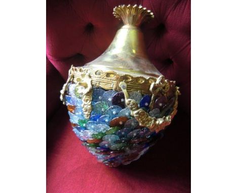 Coloured Crystal Brass Mounted Ceiling Light