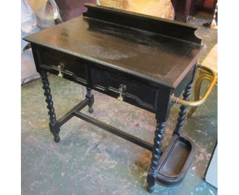 Antique Carved Hall Side Table with Brass Rail Decorated Umbrella and Stick Rest 48 Inches Wide Approximately