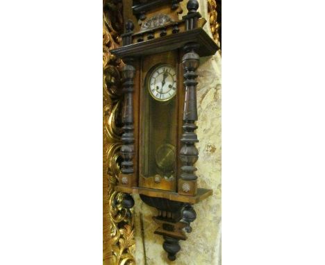 Antique Vienna Wall Clock Walnut Cased with Finial Decoration Enclosing Brass Bound Dial 3ft High Approximately