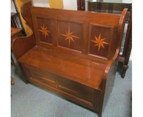 Marquetry Decorated monks Bench with Lift up Seat 4ft Wide x 42 Inches High Approximately