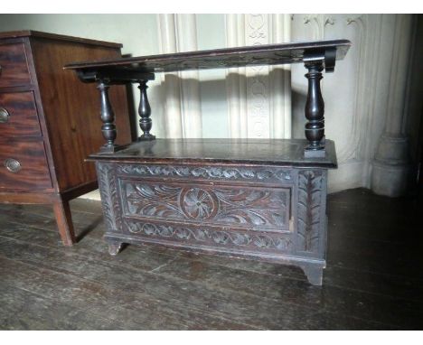 Well Carved Antique Metamorphic Monks Bench Table 36 Inches Wide x 30 Inches High