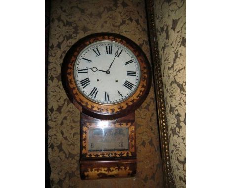 Victorian Inlaid Wag of the Wall Clock with Enamel Roman Numeral Decorated Dial 28 Inches High x 17 Inches Wide