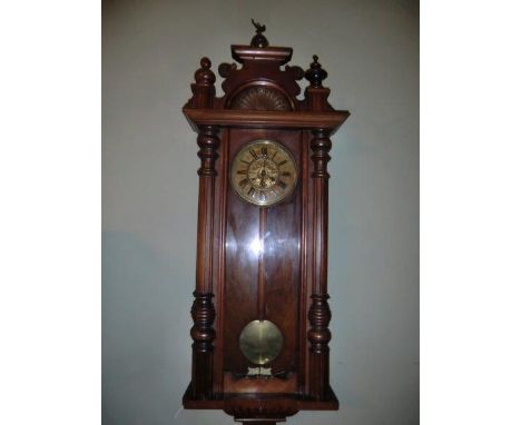 Antique Wall Mounted Clock with Brass Roman Numeral Dial 46 Inches High