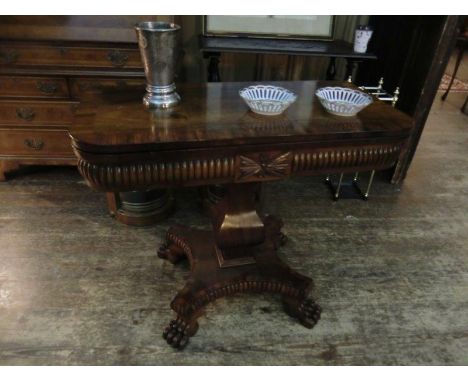 Rosewood Crossbanded Folding Card Table on Carved Lion Feet 36 Inches Wide x 30 Inches High