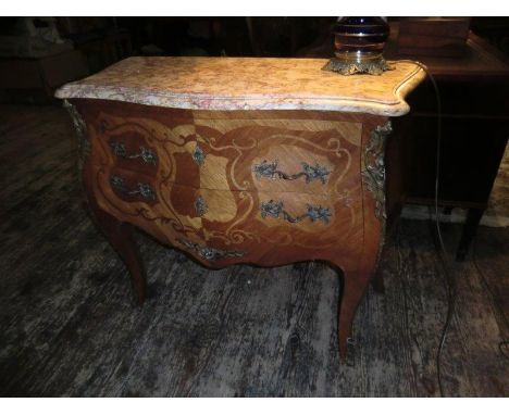 Ormolu Enriched Inlaid Serpentine Marble Top Commode 39 Inches Wide x 32 Inches High