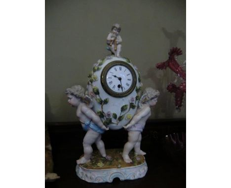 Antique Dresden Porcelain Mantle Clock 19 Inches High