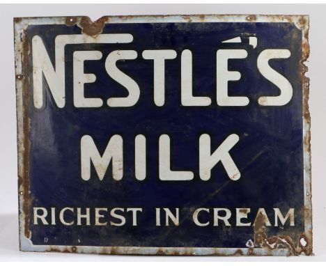 Enamel advertising sign, "NESTLE MILK, RICHEST IN CREAM", 76cm x 61cm