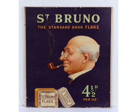 Advertising card, "ST. BRUNO THE STANDAR DARK FLAKE 4 1/2D PER OZ.", with depiction of a gentleman min profile smoking a pipe