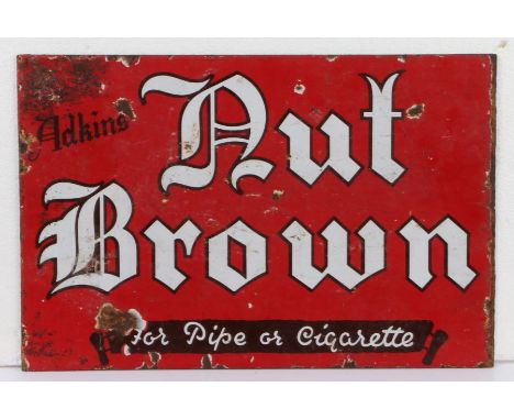 Double sided advertising sign, Adkins Empire Nut Brown Tobacco, the opposing side with a different design and the text Adkins