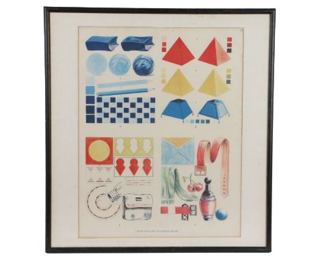 Mid 20th Century educational lithograph, titled "COLOUR PLATES FOR THE DRAWING LESSONS", housed in an ebonised glazed frame, 
