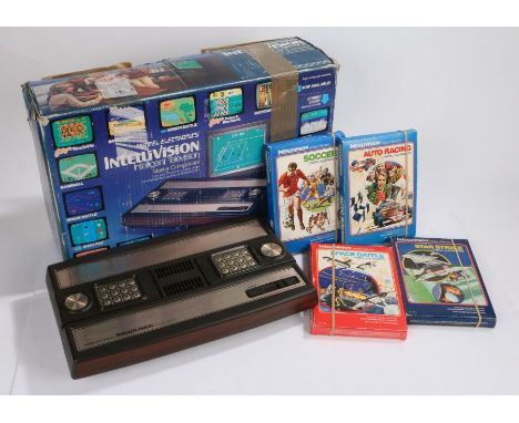 Mattel Electronics Intellivision, intelligent television, boxed, with the games Star Strike, Soccer, Auto Racing, Space Battl