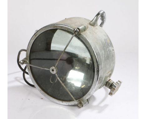 Mid 20th Century chromed swivel light/lamp, the lamp with a handle to the rear and swing arm to the rod at the base, a mirror