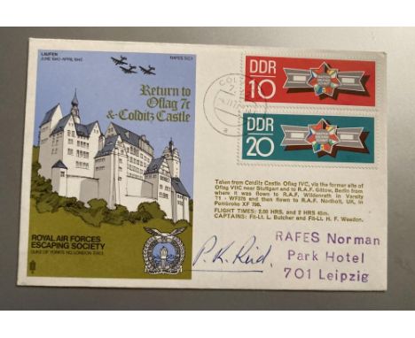 RAFES Sc1c Major Pat Reid Signed Return To Colditz Castle Escaping Society Cover Rare DDR German Stamp Variety. RAF Escaping 