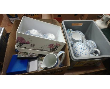 Two boxes assorted china, Spode, Royal Crown Derby etc.