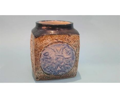 A small Troika square shaped vase, monogrammed S. K.  9cm high