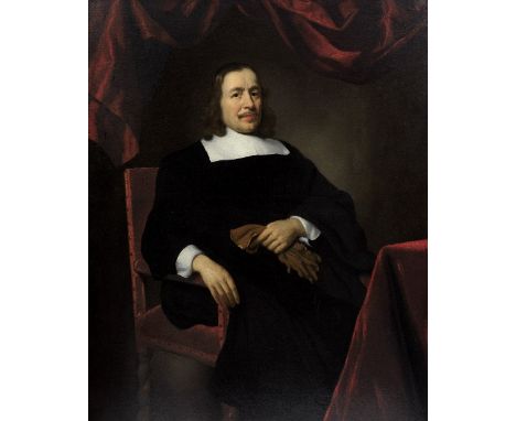 Nicolaes Maes (Dordrecht 1634-1693 Amsterdam)Portrait of a gentleman, three-quarter-length, seated in a chair, before a red c