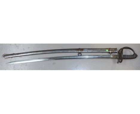 A 19th century sword with pierced steel guard with Crown and Bugle motif, the blade similarly engraved and with floral scroll