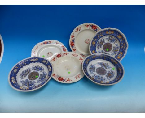 A 19th century Copeland Spode transfer decorated plate for the Bengal Artillery, with 2 matching dishes; 3 19th century plate