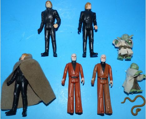 Seven original Kenner Star Wars figures:  3 x Luke Skywalker Jedi Knight outfit (1 with cloak); 2 x Obi-Wan Kenobi (no lights