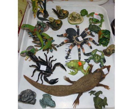 A selection of ceramic frogs; crocodiles; etc.