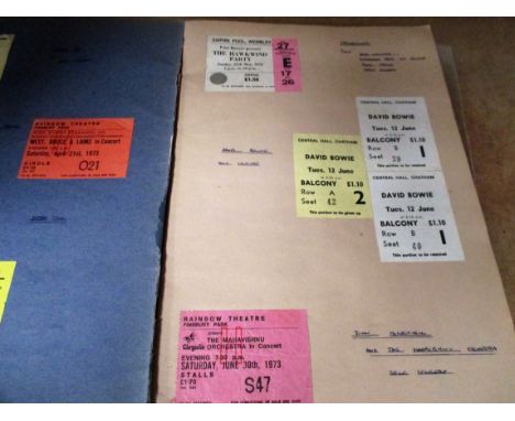 David Bowie, concert ticket stubs, Central Hall, Chatham, 12th June 1973, 1st solo concert; a collection of ticket stubs for 