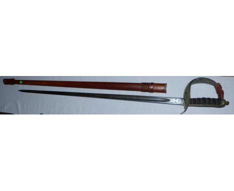 A GVR dress sword with leather covered scabbard, by Fenton Brothers, Sheffield