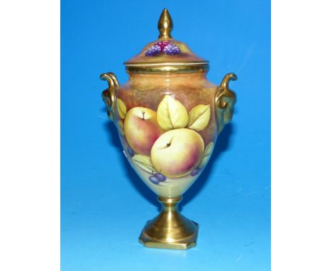 A Coalport covered vase hand painted with fruit, signed M. Dennis, height 6½"