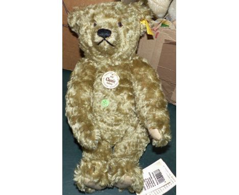 A modern Steiff camel coloured mohair 1920 Classic Teddy Bear No 737, with growl and tags, length 13"