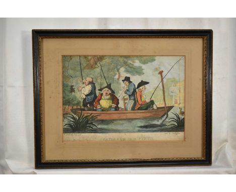 After William Bunbury (1750-1811) by Thomas Rowlandson (1757-1827) hand coloured etching - 'Patience in a Punt', 22cm x 31.5c