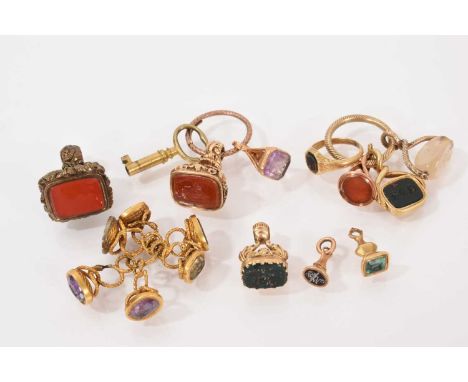 A group of Regency and 19th century seals to include gold and gilt metal examples, Victorian gold signet ring with intaglio c