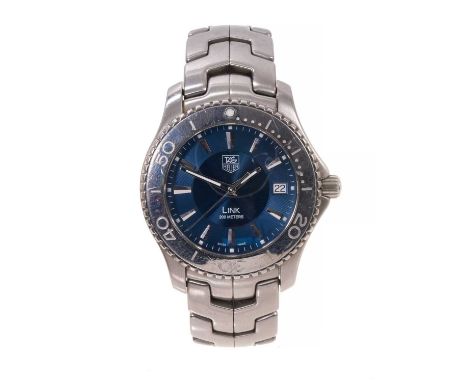 Tag Heuer Link stainless steel wristwatch with blue dial, silvered baton markers, date aperture and rotating bezel in stainle
