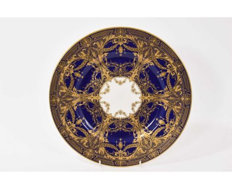 Royal Worcester blue ground plate, with fine raised paste gilding, 27cm diameter In good condition with no damage.