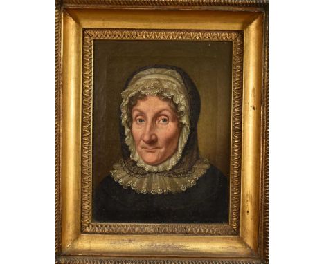 German School, early 19th century, oil on canvas, portrait of a lady, 28cm x 21.5cm, in gilt frame 