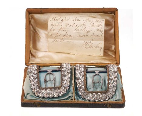 A fine pair of large George III paste set shoe buckles with 'black dot' paste stones in white metal setting with polished ste