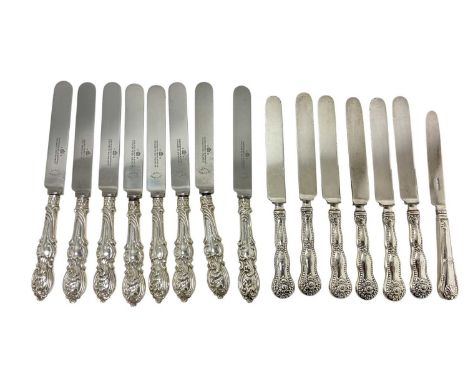 Eight 1920s dinner/table knives, with ornate silver handles (Sheffield 1928) Harrison Brothers &amp; Howson, together with si